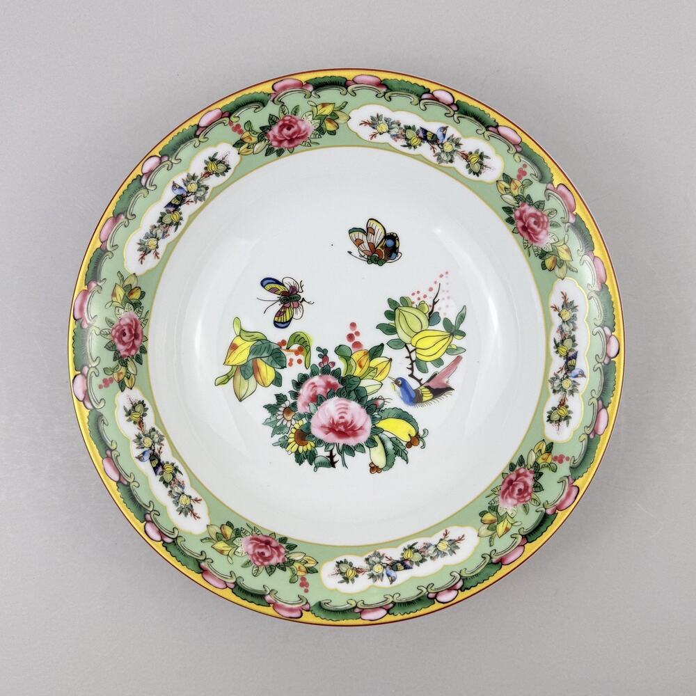 Williams Sonoma Famille Rose Pasta Bowl Green Floral Birds Butterflies Porcelain